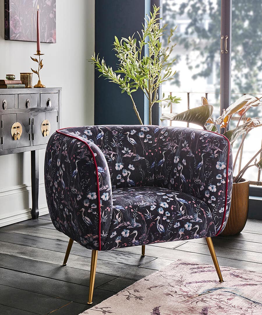 Nouveau Herons Velvet Chair