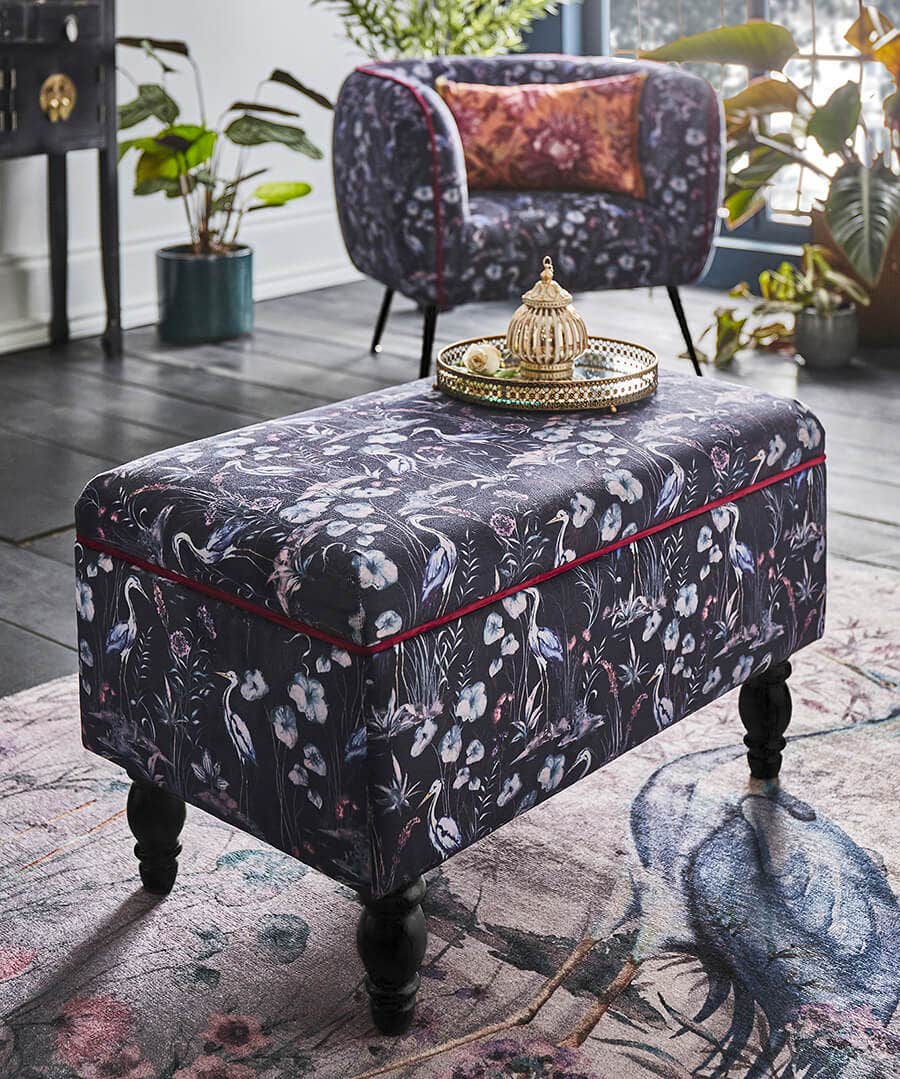Nouveau Herons Velvet Storage Footstool