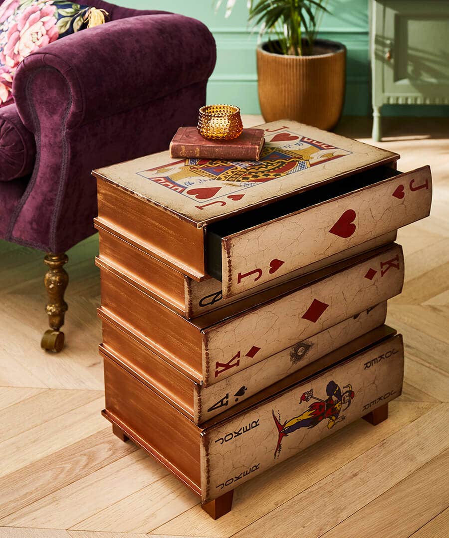 Antique Stacked Playing Cards Side Cabinet