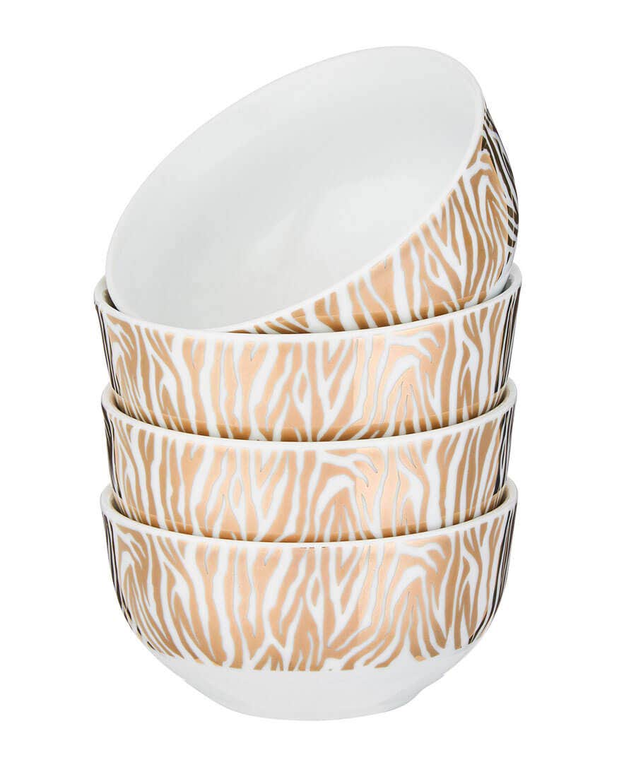 Set Of 4 Gold Metallic Zebra Bowls