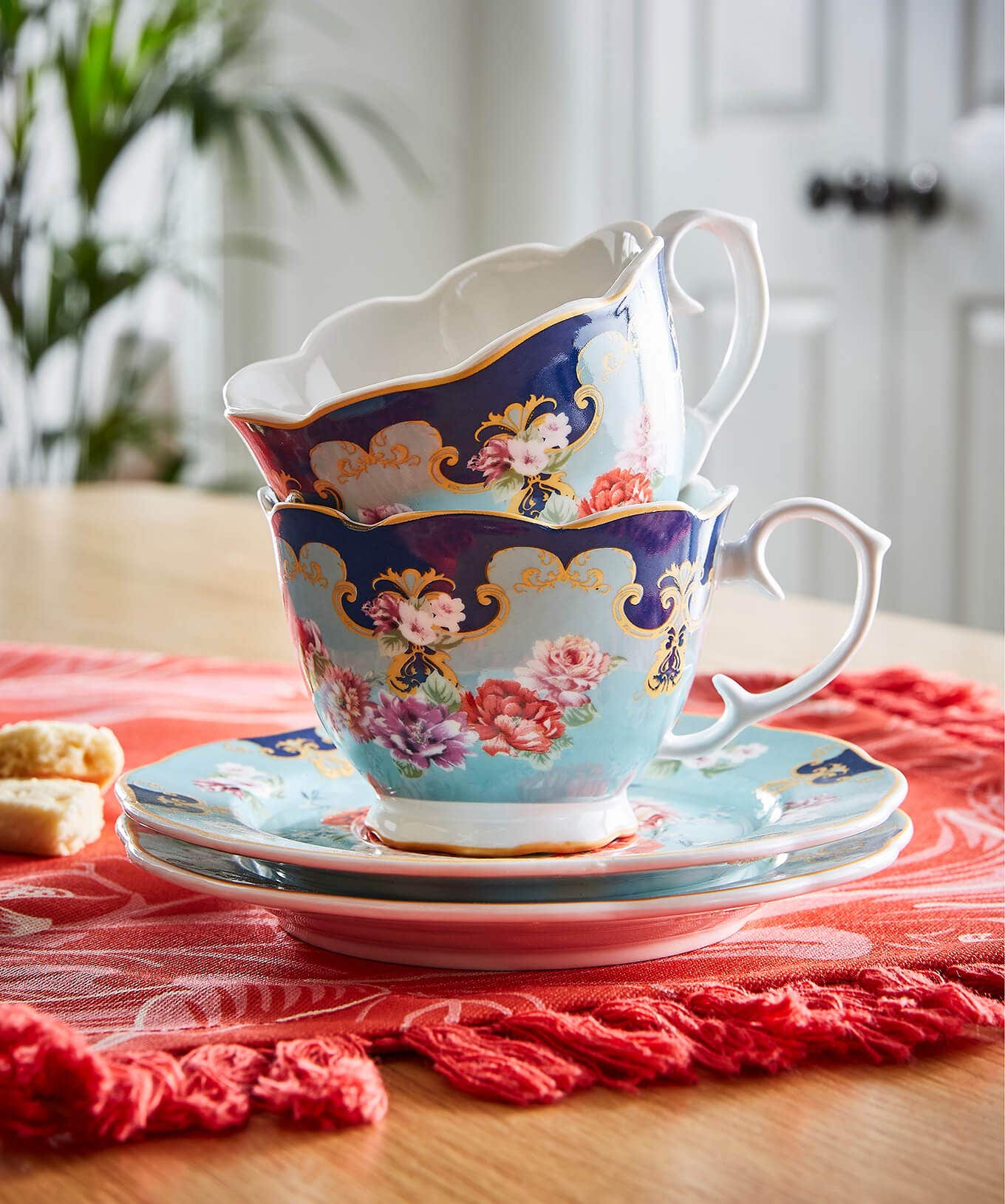 Set Of 2 Floral Teacups And Saucers