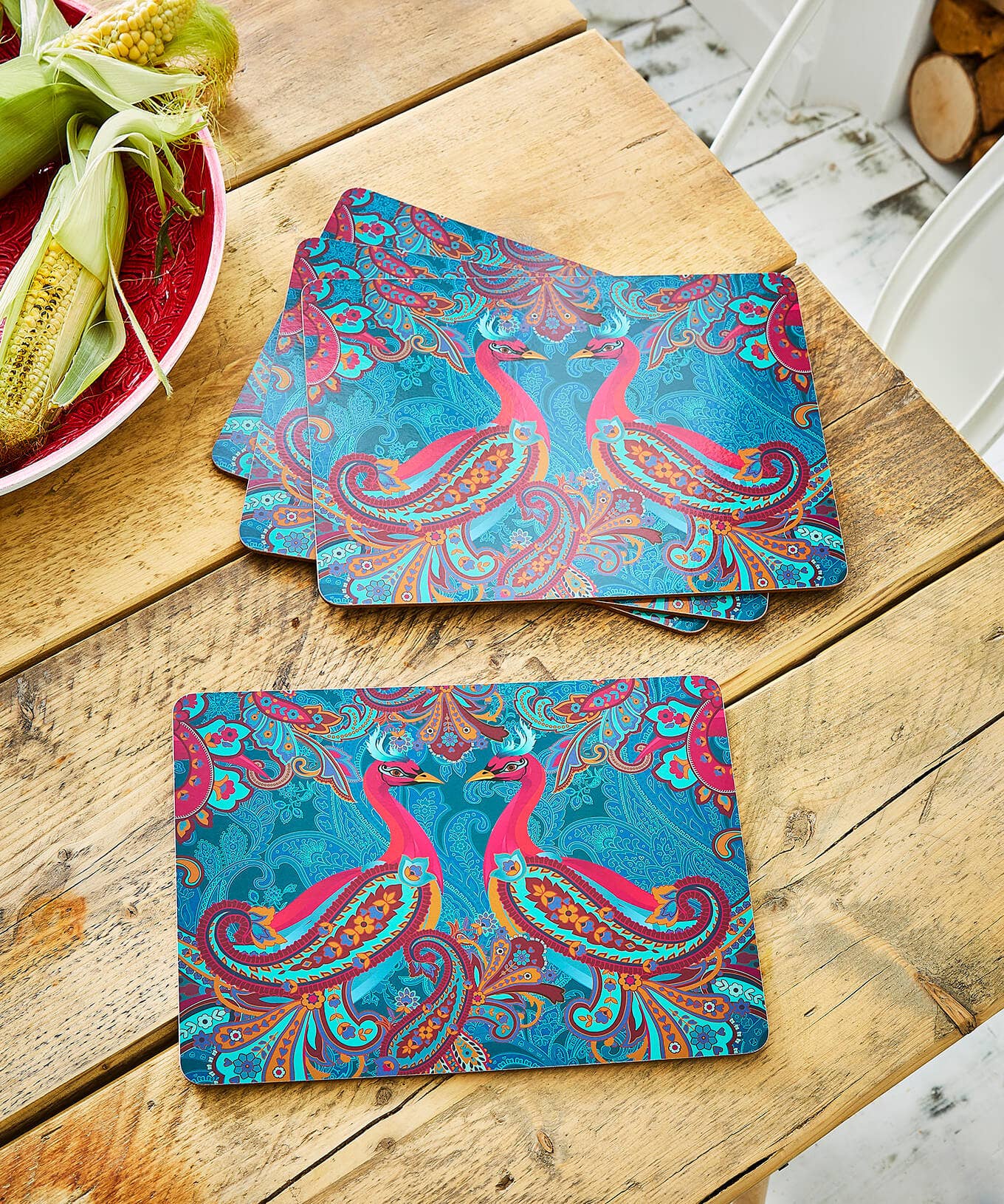 Set Of 4 Paisley Peacock Placemats