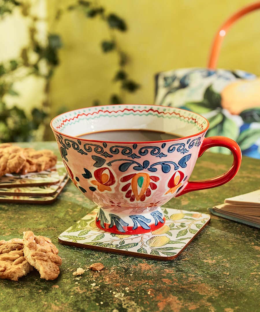 Hand Painted Fiorella Footed Mug