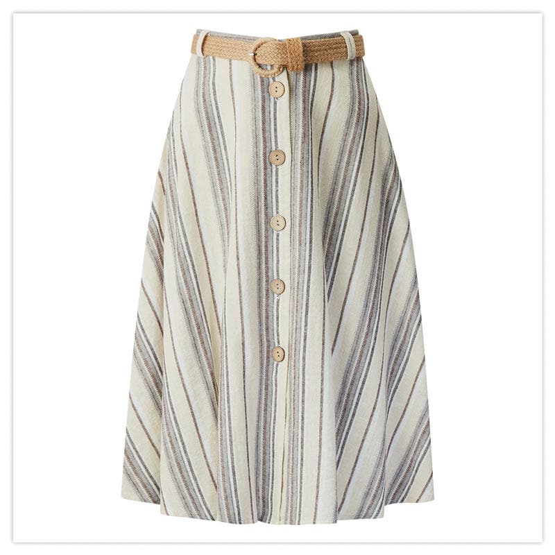 Linen Mix Stripe Skirt