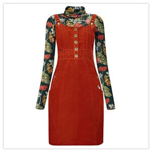 Joe Browns Unique Cord Pinafore Dress in Rust