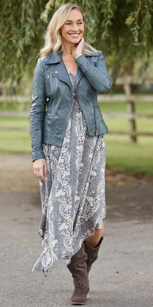 Joe Browns Dippy Hem Dress with Leather Jacket
