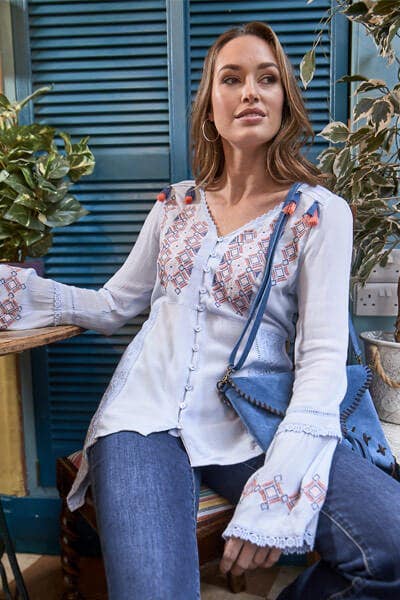 Crinkle Embroidered Blouse