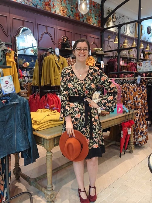 Joe Browns Meadowhall staff member wearing autumn dress