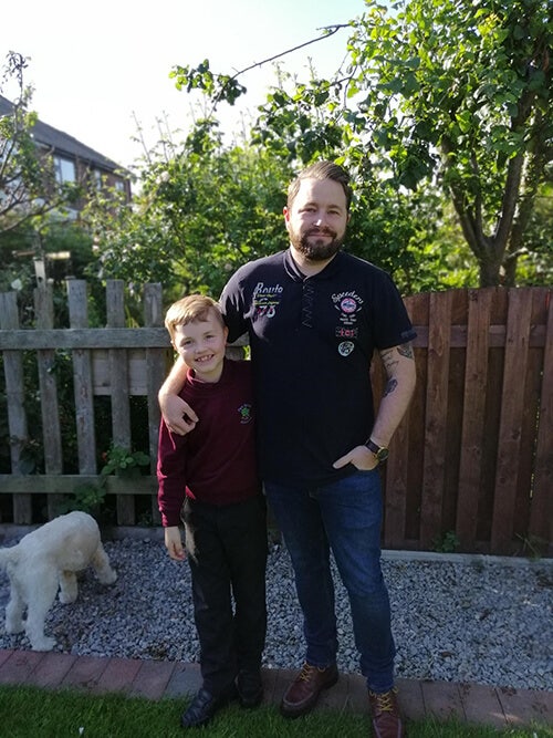 Andy and son Riley wearing Joe Browns Speeders Polo