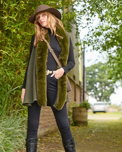 Black Jeans With Fur-Lined Coat
