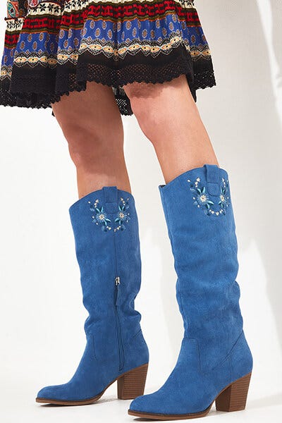 THE BLUE TALL SLOUCH BOOTS