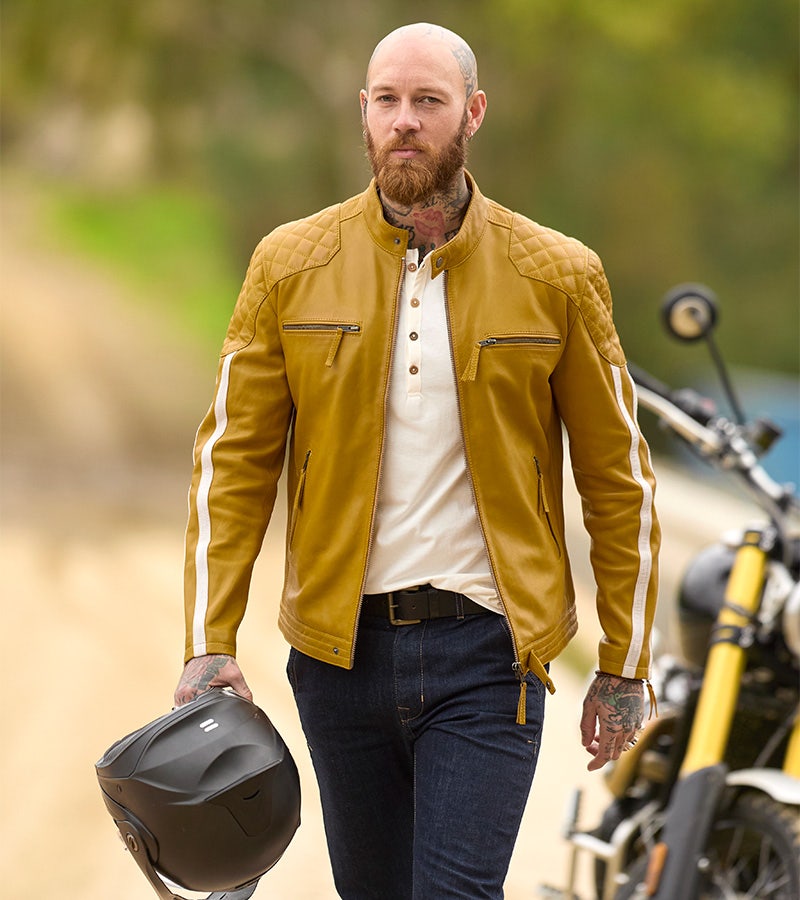Yellow Leather Biker Jacket