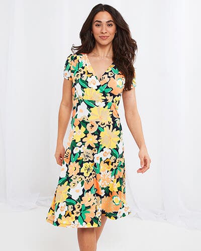 ABSTRACT FLORAL JERSEY DRESS