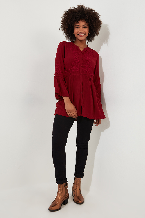 Style trouser types with embroidered blouse