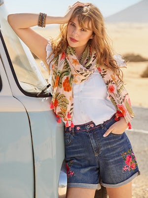 Floral Embroidered Denim Shorts