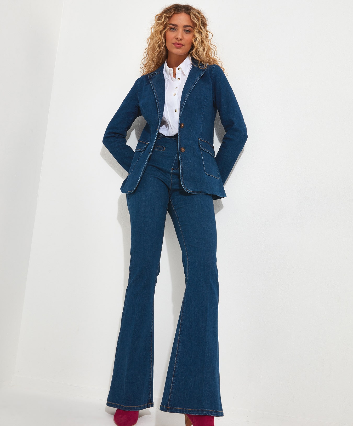 Women's denim on denim trousers