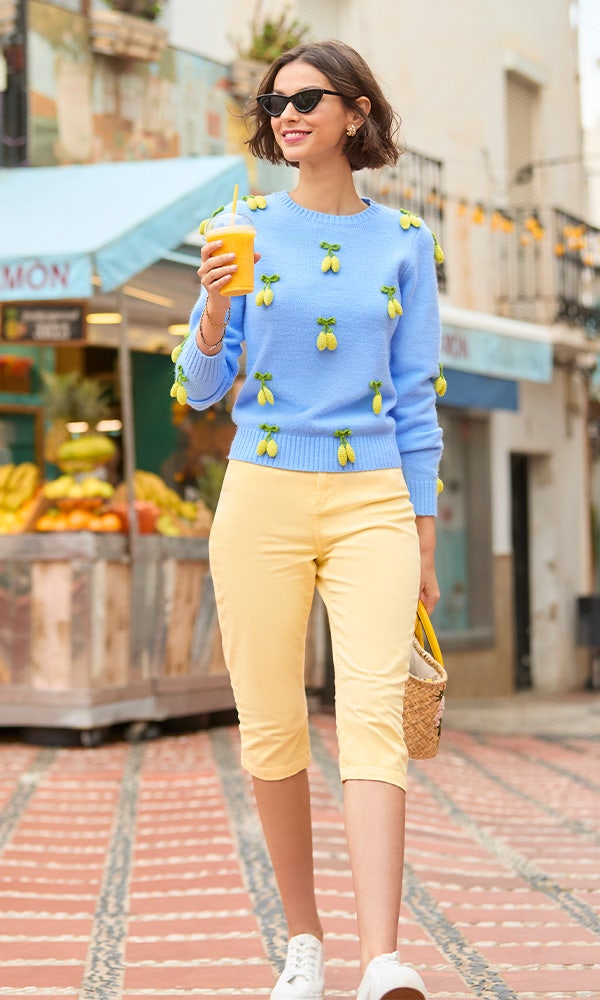 Zesty Lemon Embroidered Round Neck Jumper
