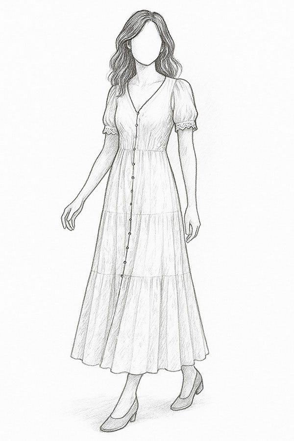 Summer Maxi Dress Sketch Illustration