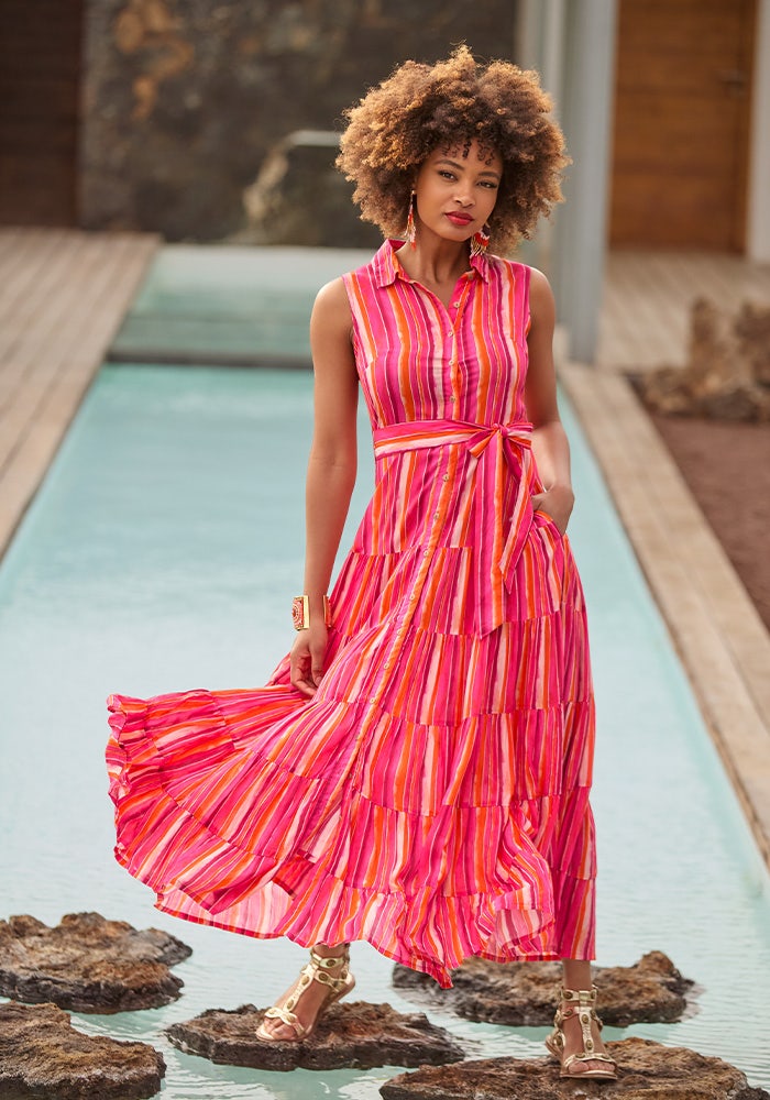 Stripe Sleeveless Maxi Dress