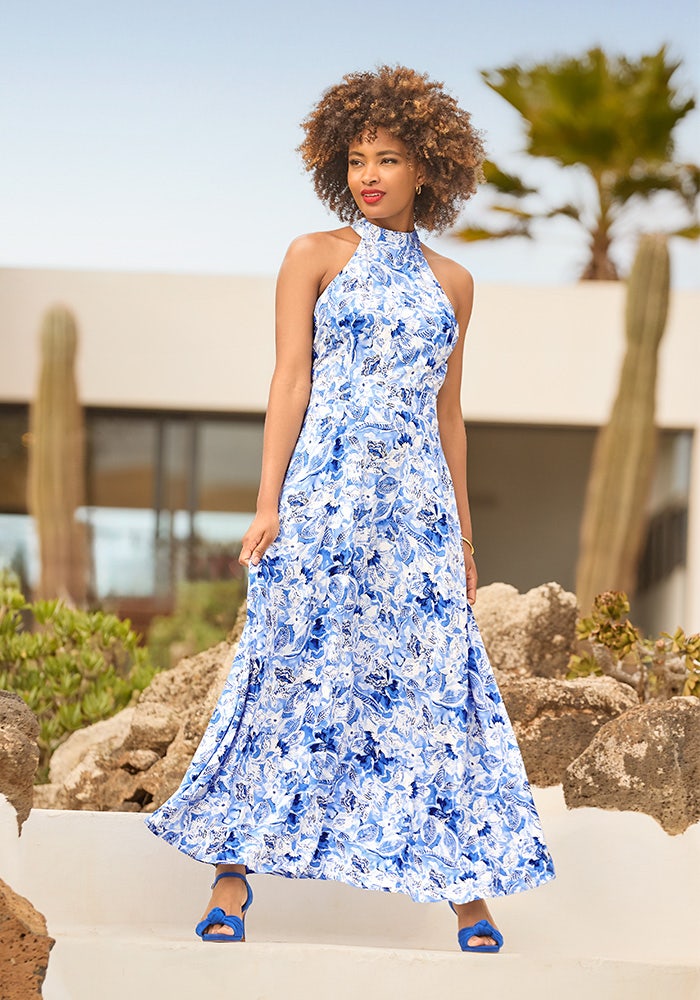Sasha Floral Print Halterneck Dress