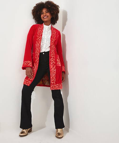 EMBROIDERED LONGLINE BOUTIQUE JACKET