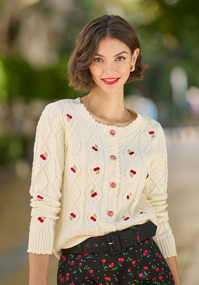 Cherry Embroidered Knit Cardigan
