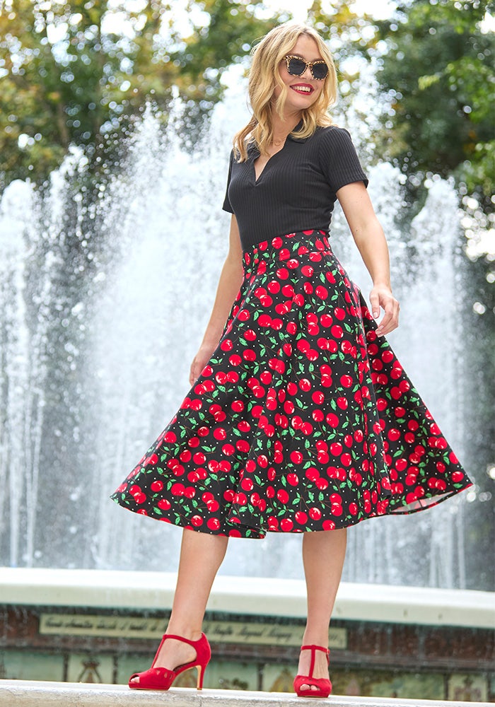 Cynthia Cherry Print Full Skirt