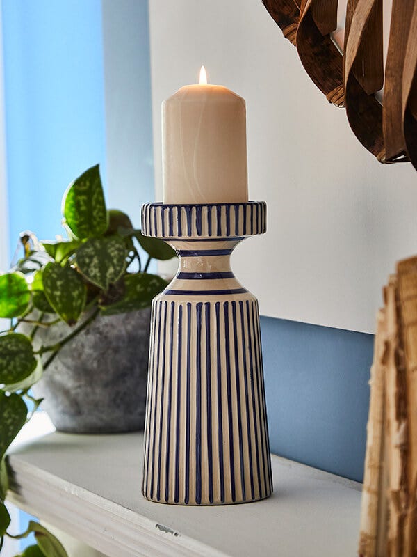BLUE STRIPE CANDLE HOLDER