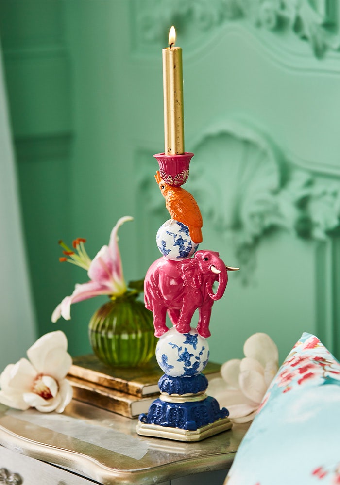 Elephant Parrot Layered Candlestick Holder