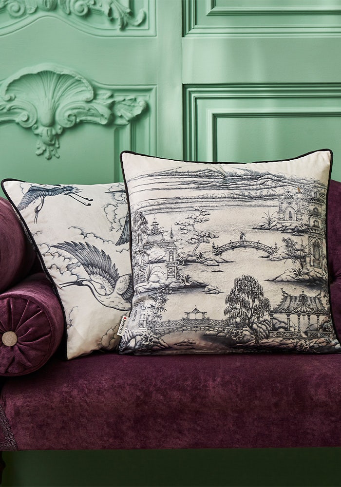 Herons in Flight Reversible Velvet Cushion