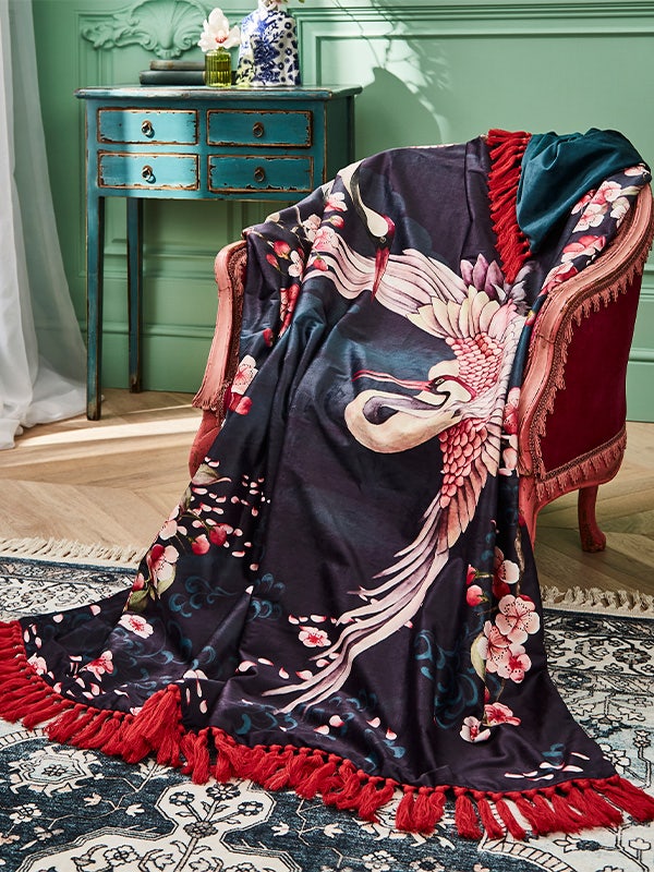 Sakura Herons Oceanic Reversible Velvet Throw
