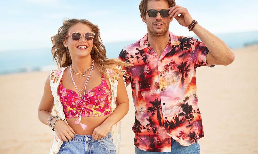 bikini top and funky shirt