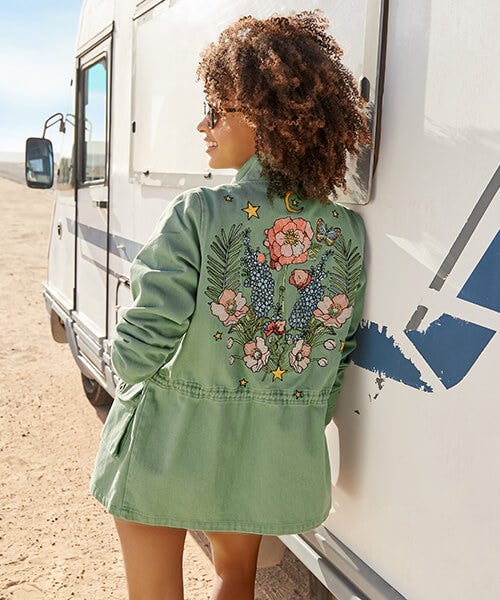 embroidered jacket khaki