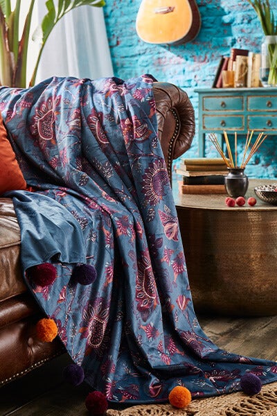 African Floral Pom Pom Throw